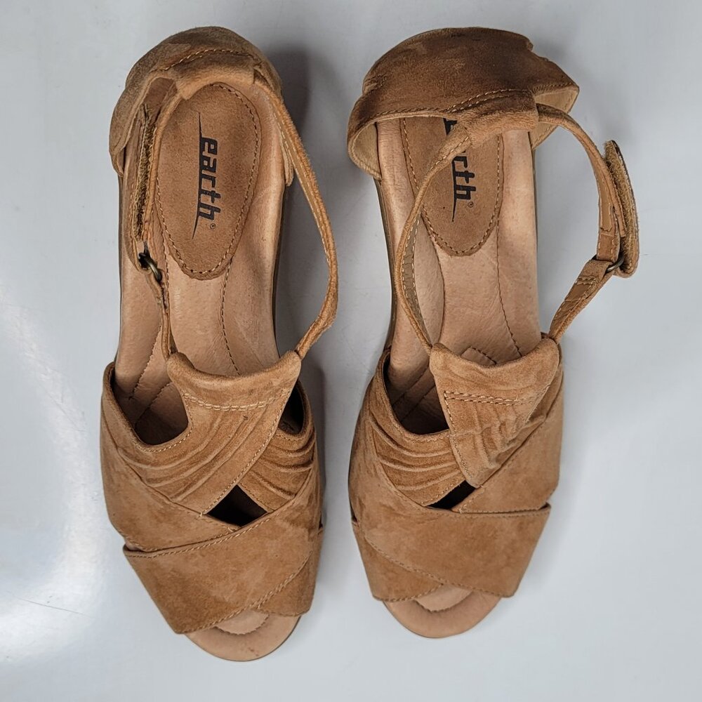 Earth‎ Womens Curvet Biscuit Wedge Leather Sandals Size 8.5 B Brown Suede - Picture 7 of 10
